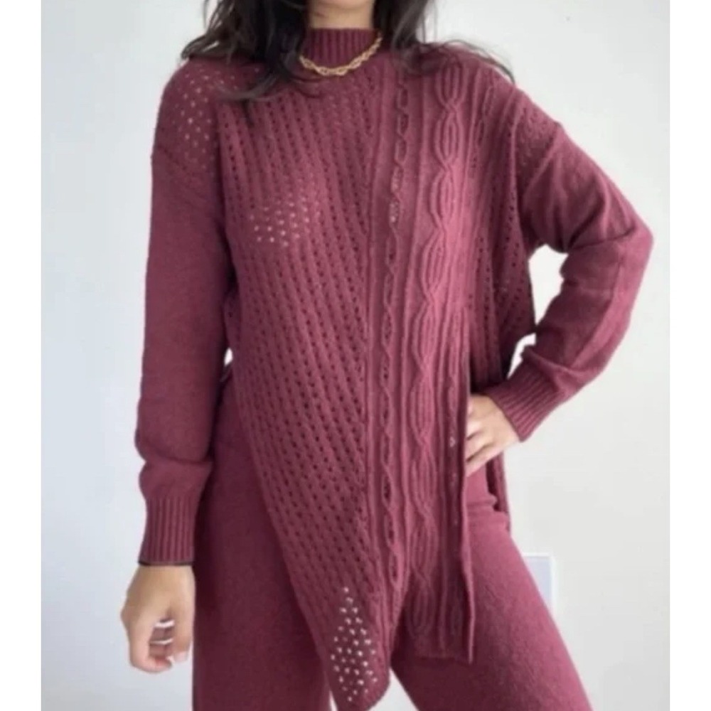 Free People Women's‎ Around The Clock Knit Sweater Pants Set Maroon Size XS H